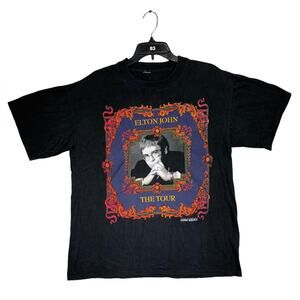 Vintage Elton John 1992-1993 World Tour Gianni Versace Black T-Shirt LARGE
